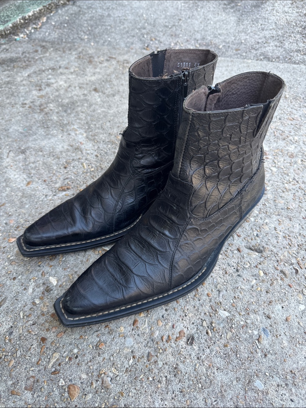 Men's Black Leather Crocodile Ankle Boots